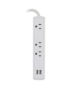 Prime Wire & Cable 3-Outlet/2-USB-A 300J White Surge Strip with 2.5 Ft. Cord