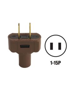 Leviton 15A 125V 2-Wire 2-Pole Vinyl Cord Plug, Brown