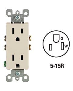 Leviton Decora 15A Light Almond Residential Grade 5-15R Duplex Outlet