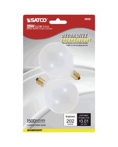 Satco 25W Frosted Soft White Candelabra Base G16.5 Incandescent Globe Light Bulb (2-Pack)