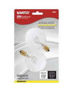 Satco 25W Clear Candelabra Base G16.5 Incandescent Globe Light Bulb (2-Pack)