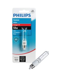 Philips 50W 120V Clear Mini-Can Base T4 Halogen Special Purpose Light Bulb