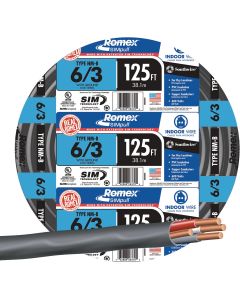 Romex 125 Ft. 6/3 Stranded Black NMW/G Electrical Wire