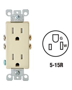 Leviton Decora 15A Ivory Tamper Resistant 5-15R Duplex Outlet