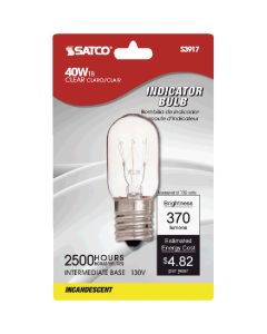 Satco 40W Clear Intermediate Base T8 Incandescent Indicator Appliance Light Bulb