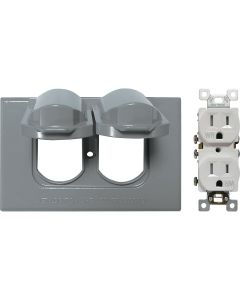 Southwire Single Gang Horizontal Gray Weatherproof Cover with Duplex WRTR Receptacle