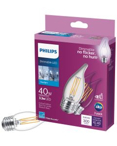 Philips 40W Equivalent Daylight BA11 Medium LED Decorative Light Bulb (3-Pack)