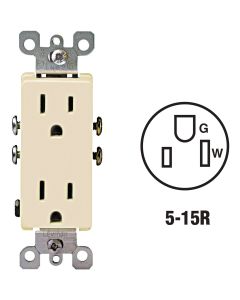 Leviton Decora 15A Ivory Residential Grade 5-15R Duplex Outlet