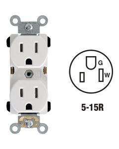 Leviton 15A White Tamper Resistant Commercial Grade 5-15R Duplex Outlet