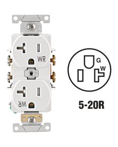 Leviton 20A White Tamper & Weather Resistant Commercial Grade 5-20R Duplex Outlet