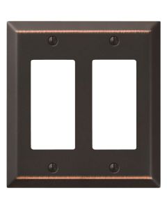 Amerelle 2-Gang Stamped Steel Rocker Decorator Wall Plate, Aged Bronze