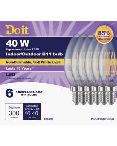 Do it 40W Equivalent Soft White B11 Candelabra LED Decorative Light Bulb (6-Pack)