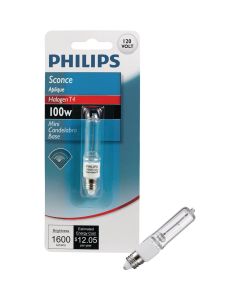 Philips 100W 120V Clear Mini-Can Base T4 Halogen Special Purpose Light Bulb