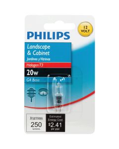 Philips 20W 12V Clear G4 Base T3 Halogen Landscape & Cabinet Light Bulb