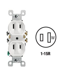 Leviton 15A White Residential Grade 1-15R Duplex Outlet