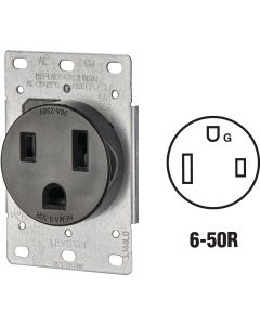 Leviton 50A Flush Mount Black 6-50R Welder Power Outlet