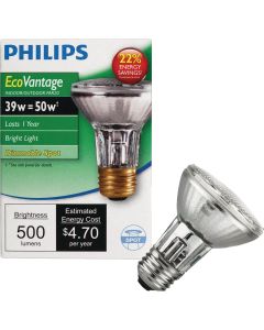 Philips EcoVantage 50W Equivalent Clear Medium Base PAR20 Halogen Floodlight Light Bulb