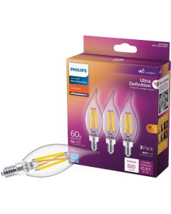 Philips Ultra Definition 60W Equivalent Soft White BA11 Candelabra LED Decorative Light Bulb (3-Pack)