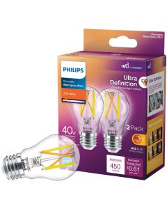 Philips Ultra Definition Warm Glow 40W Equivalent Soft White A15 Medium LED Light Bulb (2-Pack)