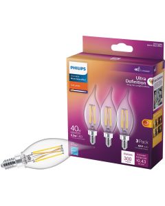 Philips Ultra Definition 40W Equivalent Soft White BA11 Candelabra LED Decorative Light Bulb (3-Pack)