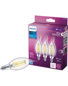 Philips Ultra Definition 60W Equivalent Daylight BA11 Candelabra LED Decorative Light Bulb (3-Pack)