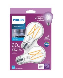 Philips 60W Equivalent Daylight A19 Medium Dimmable LED Light Bulb (2-Pack)