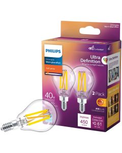 Philips Ultra Definition Warm Glow 40W Equivalent Soft White A15 Candelabra LED Light Bulb (2-Pack)