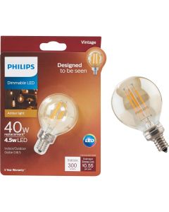 Philips Vintage Edison 40W Equivalent Soft White G16.5 Candelabra Dimmable LED Decorative Light Bulb