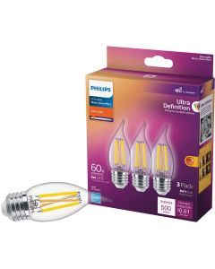 Philips Ultra Definition 60W Equivalent Soft White BA11 Medium LED Decorative Light Bulb (3-Pack)