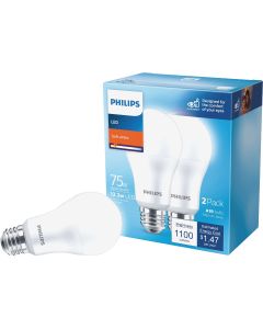 Philips 75W Equivalent Soft White A19 Medium LED Light Bulb (2-Pack)