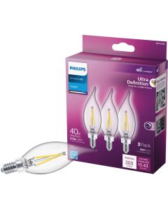 Philips Ultra Definition 40W Equivalent Daylight BA11 Candelabra LED Decorative Light Bulb (3-Pack)