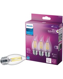 Philips Ultra Definition 60W Equivalent Daylight BA11 Medium LED Decorative Light Bulb (3-Pack)