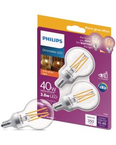 Philips Warm Glow 40W Equivalent Soft White G16.5 Candelabra Frosted Dimmable LED Decorative Light Bulb (2-Pack)