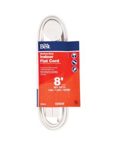 8' 16/3 White Flat Cord