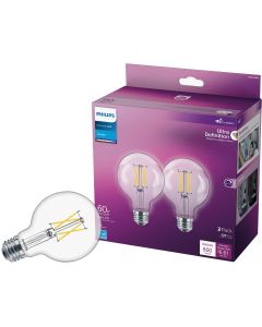 Philips Ultra Definition 60W Equivalent Daylight G25 Medium LED Decorative Light Bulb (2-Pack)