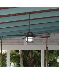 Hunter Key Biscayne 54 In. Weathered Zinc Outdoor Damp Rated Ceiling Fan with Light Kit