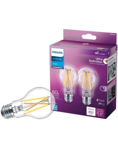 Philips Ultra Definition 60W Equivalent Daylight A19 Medium LED Light Bulb, Clear (2-Pack)