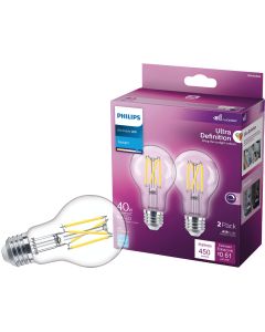 Philips Ultra Definition 40W Equivalent Daylight A19 Medium LED Light Bulb, Clear (2-Pack)