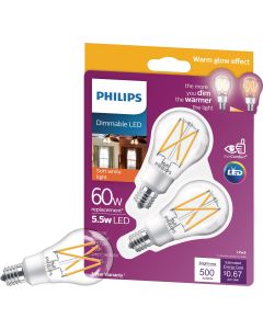 Philips Warm Glow 60W Equivalent Soft White A15 E17 Base Dimmable LED Light Bulb (2-Pack)