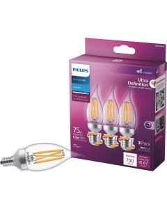 Philips Ultra Definition 75W Equivalent Daylight BA11 Adjustable Base (E12 & E26) LED Decorative Light Bulb (3-Pack)