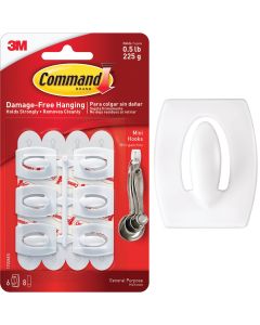 3M Command White Mini Adhesive Hook (6-Pack)