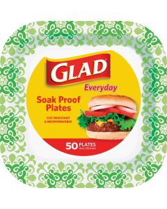 Glad Everyday 10 In. Green Square Paper Plates (50-Count)