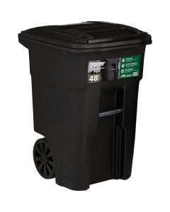 Toter 48 Gal. Black Outdoor Trash Can With Attached Lid and Wheels