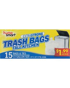 Home Smart 13 Gal. Tall Kitchen White Trash Bag (15-Count)