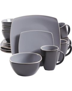 Gibson Home Soho Lounge Square Gray Stoneware Dinnerware Set (16-Piece)