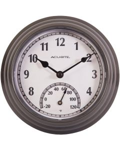 Acurite 8.5 In. Dark Silver Gray Wall Clock/Thermometer