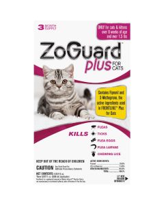 ZoGuard Plus 3-Month Supply Flea & Tick Treatment For Cats Over 1-1/2 Lb.