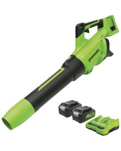 Greenworks 48V (2 x 24V) 585 CFM 140 MPH (2x24V) Brushless Leaf Blower with (2) 4.0 Ah Batteries and Dual-Port Charger