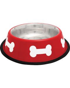 Westminster Pet Ruffin' it Stainless Steel Round 32 Oz. Pet Food Bowl, Red & White