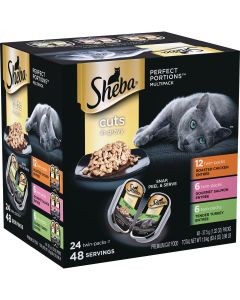 Sheba Perfect Portions Cuts in Gravy Roasted Chicken/Salmon/Tender Turkey Adult Wet Cat Food (24-Pack)